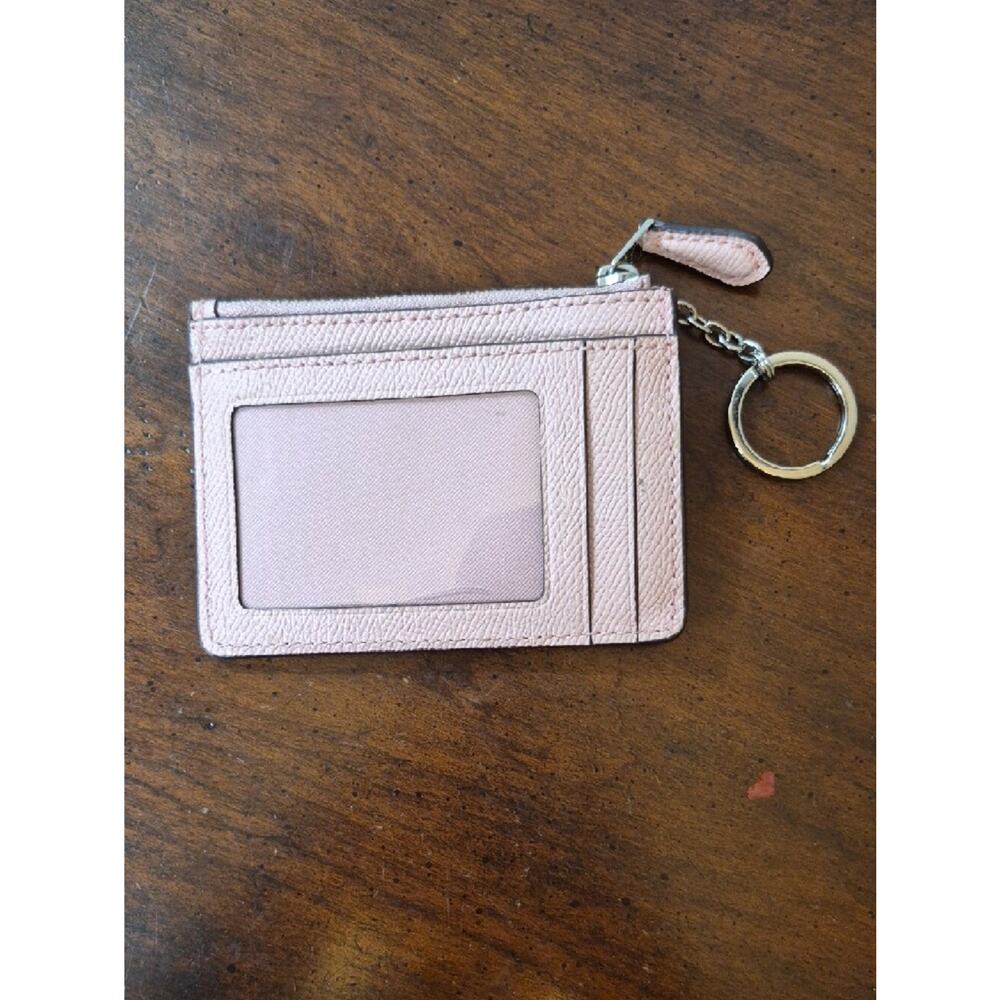 Coach Small Pink Pebbled Leather Card Holder with Keyring - Picture 9 of 14